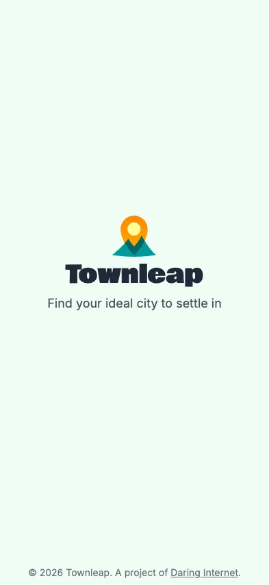 Townleap homepage evolving across 533 commits, mobile view.