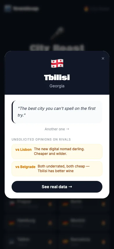 Tbilisi roast modal with rival takes from Lisbon and Belgrade.
